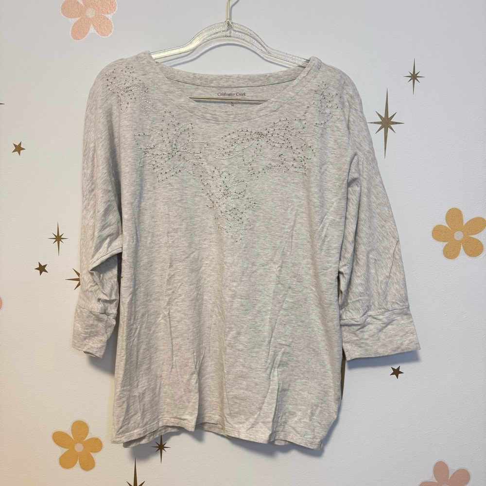 Coldwater Creek Gray Embellished Women's Top